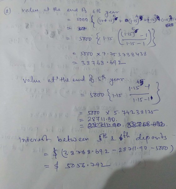 (a) value at the end of 6th year - sooo & (tous) (15 13 o souo „1915-1 a sovo x 7.753738438 2 387 68 692 value at the aund of