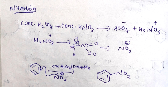 Nitration conc. H₂SO4 t. conc. UNO, 4504 + H₂ NO. H2NO₃ COD no soul HNO3 2