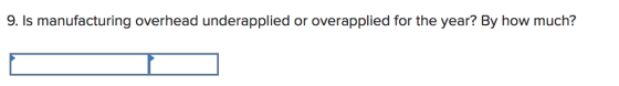 9. Is manufacturing overhead underapplied or overapplied for the year? By how much?