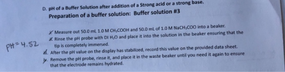 D. pH of a Buffer Solution after addition of a Strong acid or a strong base. Preparation of a buffer solution: Buffer solutio