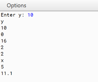 Options Enter y: 10 10 16 2 2 11.1