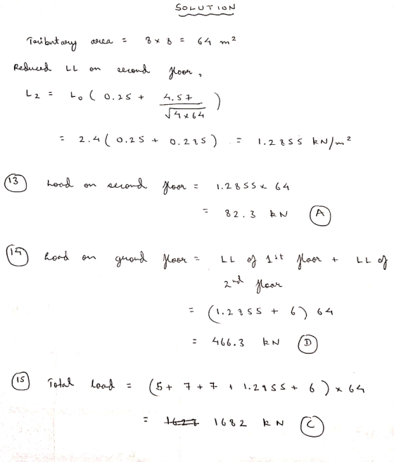 SOLUTION Taubertany area = 8x8 = 64 m² Reduced LL on second floor, L2 - LoC 0.25 + 4.57 4x64 = 2.4 ( 0.25 + 0.275) - 1.2855 k