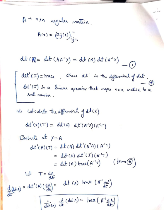 At non regular mateix. Are) = (ajce),ja det (X) = det (A4x) = det (A) det (4x) – 0 I det (I) = trace , where det is the di