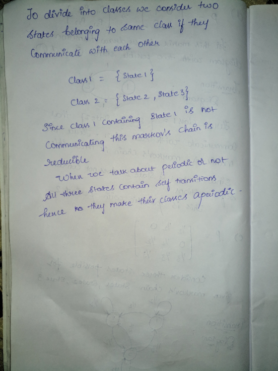 Jo divide Poto classes we consider two States belonging to same clan if they Communicate with each other Class = { State I} C
