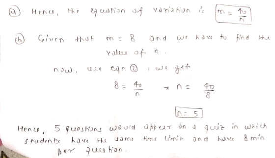 - Hence, the equation of variation is on - to 1 (6) Given that m= 8 and we have to find the role of n. now, use ean @ I we ge