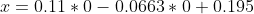r = 0.11 * 0 - 0.0663* 0 + 0.195