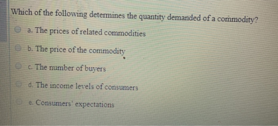 Which of the following determines the quantity demanded of a commodity? a. The prices of related commodities b. The price of