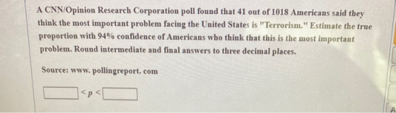 A CNN/Opinion Research Corporation poll found that 41 out of 1018 Americans said they think the most important problem facing