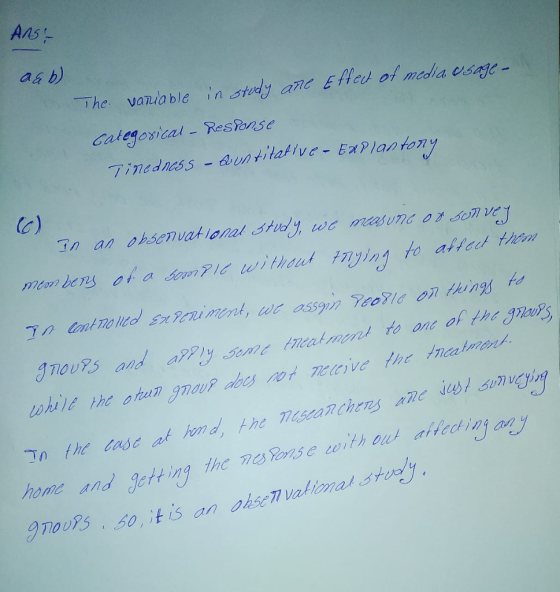 as b) The von iable instead ane Efted of media usage- calegosical Resense Tinednass-alve - Exlan ton