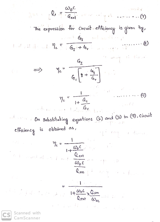 The expression for Circuit, efficiency is given by, Me = Guit Gom ® Dino m it 1+ . On substituting equations (2) and (3) in (