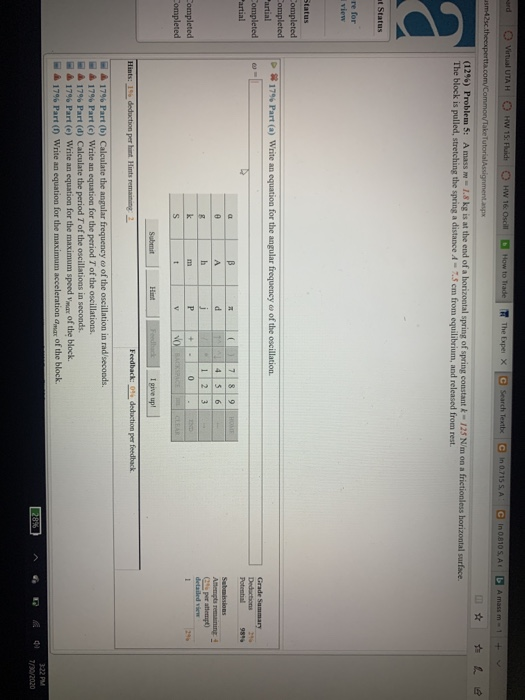 O Virtual UTAH HW 15: Fluid HW 16 Oscill How to Trade The Bxpel X C Search Textb C in 0.715 S.A C in 0.810 5. AI L A mass m1