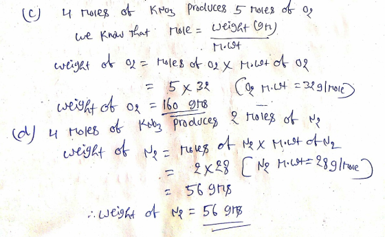 ( 4 roles of knog produces 5 roles of a we know that role = weight long Molet. - weight of o2 = roles of 02.X Mont of of = 5x