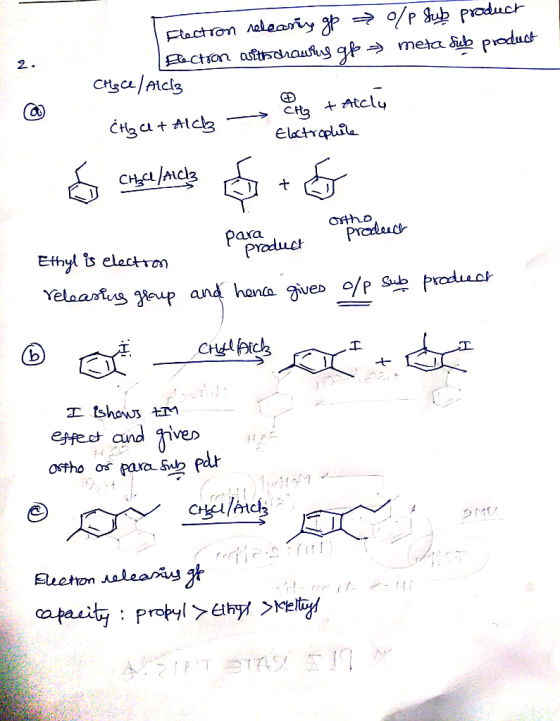 | Electron neleanty gp Electron withdrawing gf / sub product meta sub product 2. CHgce/ Alda Ctzel + All are + Atelu Electrop