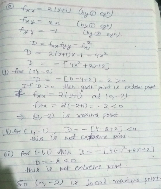 fax = 2 19+1) (by eah) fay = 2x (by eah) fyy = -1 (by eah). D = fan fyy-fry D - 215+1)x-1 - 4x² D = - [ 4x² +24+2] i fos (0 -