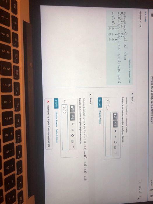 cCh 11 HW く) 12of19 > Use the resut that for A A,i+Aj+Ak ad Part D 13.46 딤 ,, 6 4 0 8 5 3 2