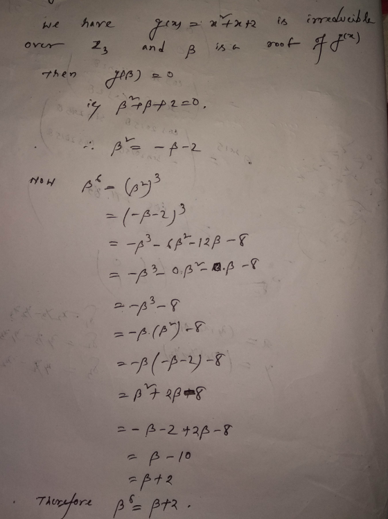 we have gray atat is inedweible 23 and is a root В 970 then JB) in Bup B220, @ B = -f-2 cine Now دم دم 3 ß = -83 – 68² - 128-
