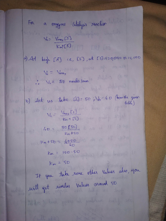 For a engyme catalzus reaction take Vo Vanay Is] rautscopfos unable to Knatts a) At high [A] ie, [s], at [5] 420,000 or 10,00