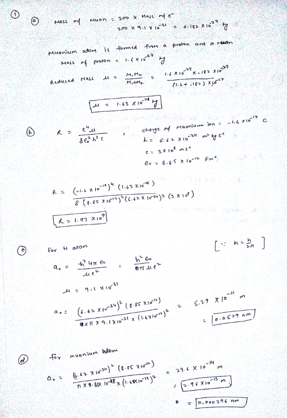 27 & (g.es x ,-*)(ç.42 x 1ー.) (s x v) for H atom 2-n 6.62 x 34 #x πχ 9.ixio31 ([.CV1r X to muon Do 2 nm