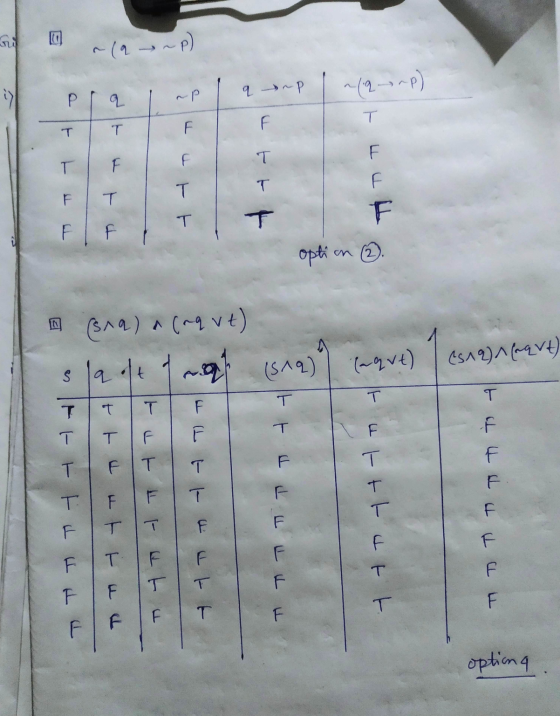 (a np) ~(Qrp) P q np ap T T F T T F T F F T T CL F T F T T FI option 2. (sna) ^ (^q vt) sa oft (SAQ) la qv+) (SAQ) (qvt) T T