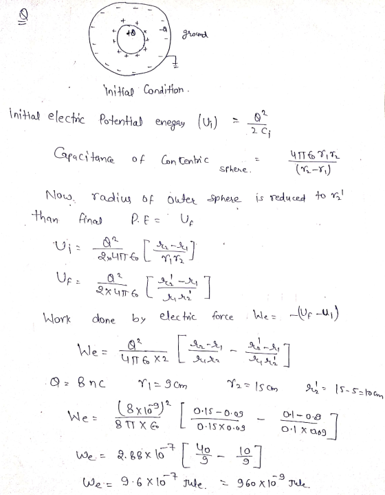 + ground 14 + + Toitlas Condition initial electric Potential enegas 2 (0;) 20 Capacitance of UTTtor,& Con Centic sphere. is r