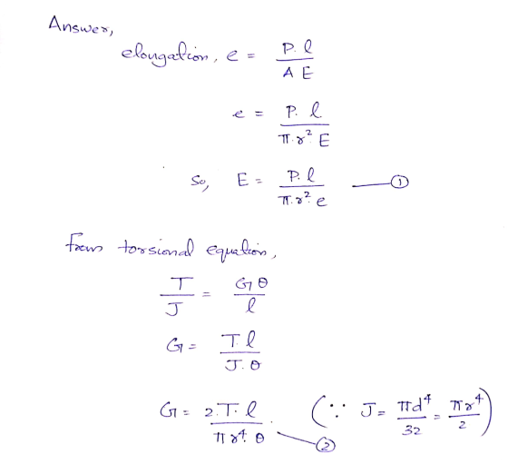 Answer, elongaleon, es pie AE е = Р. О. T.8? E - T.g? e Focus torsional equation, I G- The G = 2 J = Tid & Tot T. e 7184 01 3