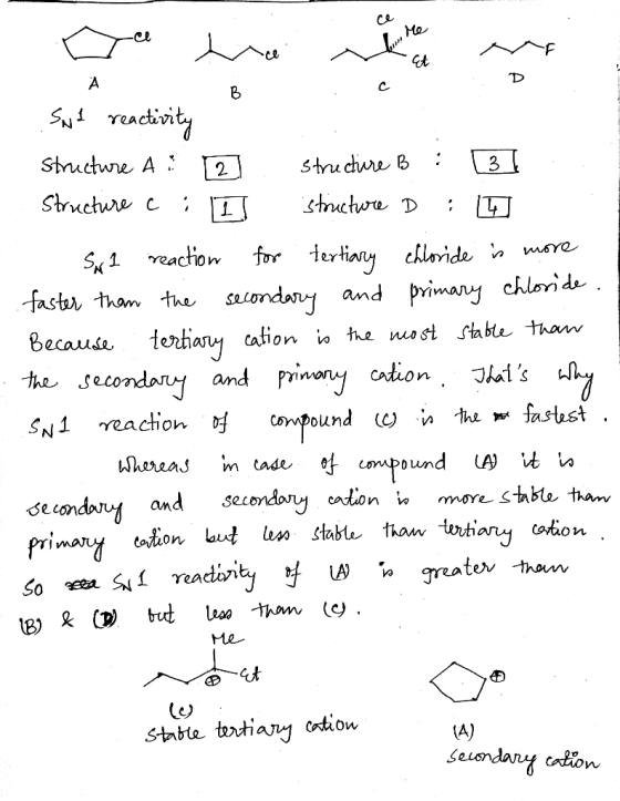 А в Sud reactivity structure A: [2] structure B [3] Structure : 1 structure D : 4 Srl reaction for tertiary chloride is more