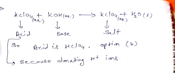 Helou,t koh(ag, s kclout How Acid so Base Acid is helan salt option (6) Jonating Ht → Because ions.