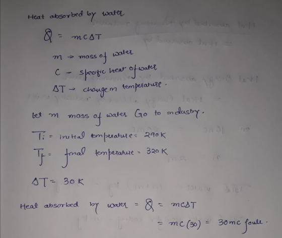 Heat absorbed by water change กา temperature let mmass of waler Go to m