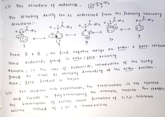 (1) the structure of acetanilide: [ the directing ability can be understood structura : yu from the following resonating و ر