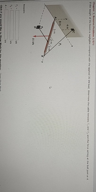 Chapter 3, Reserve Problem 3/071 if the weight of the boom is negligible compared with the applied 35-kN load, determine the