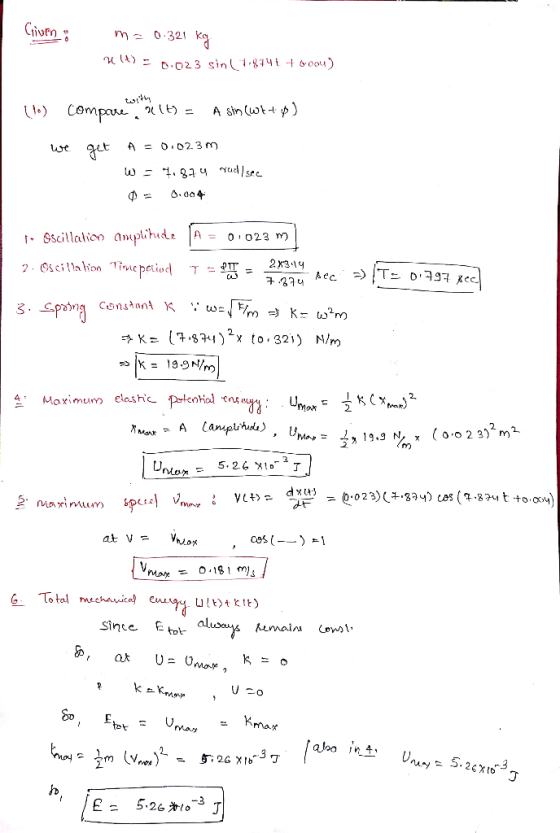 c (4) Loe aut r-BScillalico a,npl.hde |A= 0,023 mp 2x314 4 Maximum elashc 2. nuひゲ at v = G Total mechavicel Since Etor So te
