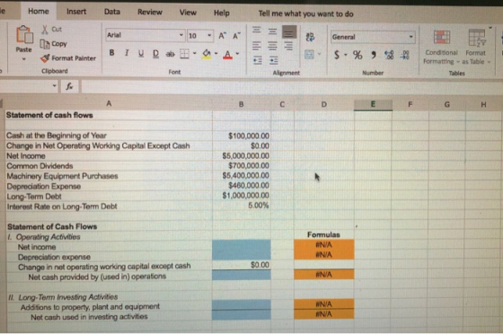 le Data Review View Help Tell me what you want to do 14 Home Insert X Cut Le Copy Format Painter Clipboard General Arial 10 -