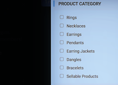 PRODUCT CATEGORY Rings Necklaces Earrings Pendants Earring Jackets Dangles Bracelets Sellable Products