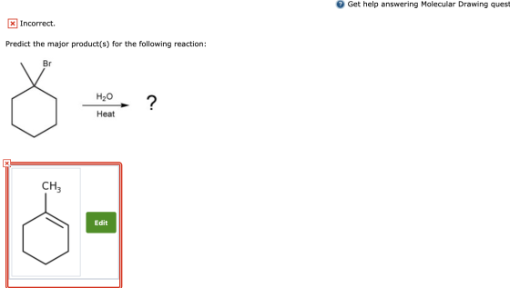 Get help answering Molecular Drawing quest x Incorrect. Predict the major product(s) for the following reaction: Br H202 Heat