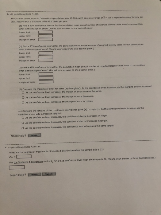 Thirty small communities in Connecticut (population near 10,000 each) gave an average of 138.5 reported cases of larceny per