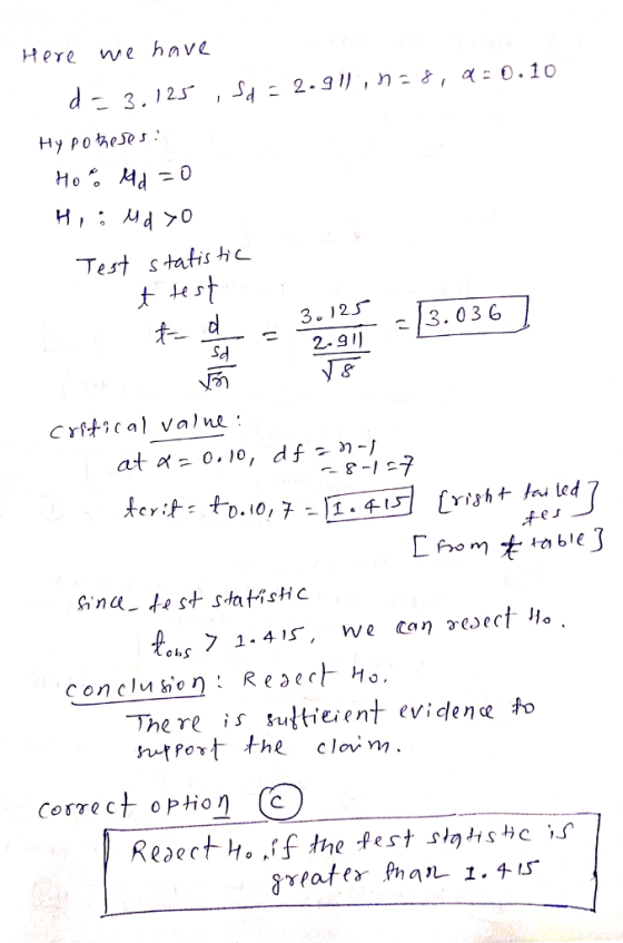 Hore we hnve 0 Test statis h 3.03 6 Sd 2.91) cr D.io ble cbs The re is sutieient evidlene to