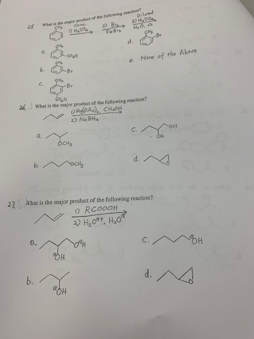 What ie the major product of the following reaction? Hao, △ Di lted 25 ) Ha504 FeBrs a. soaH e. None of the Above Br what is