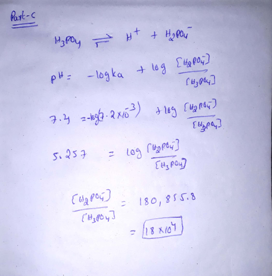 Part- vzroy H+ + Hapon pH = -logka + log [ba po? [H7P04] 9.- - 3 x6 ) le up ne) {wipo] 5.257 = log [terou] [H₂ Roy] Ewapon -
