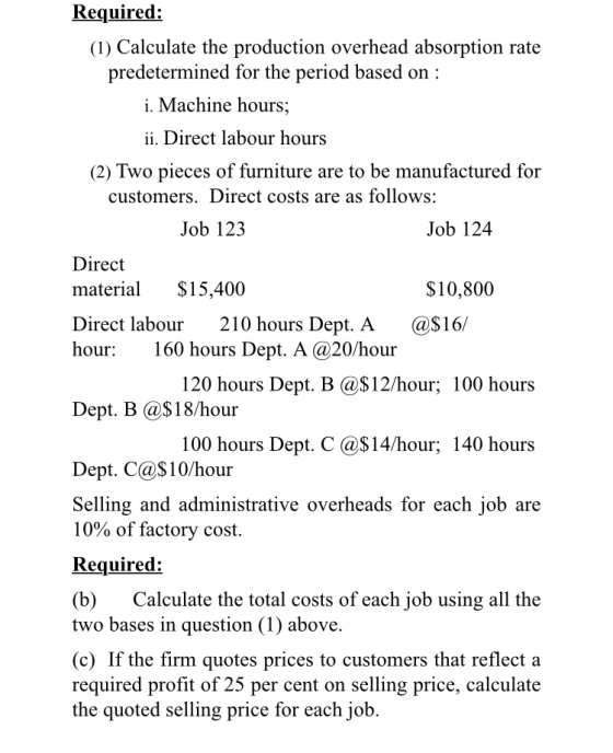 Required: (1) Calculate the production overhead absorption rate predetermined for the period based on : i. Machine hours; ii.