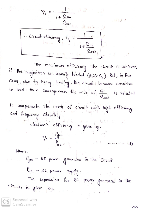 . 1+ Run Text : . Circuit efficien The maximum efficiency the circuit is achieved, if the magnetron is heavily loaded (G.>>