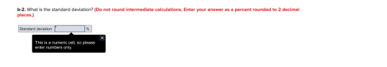 b-2. What is the standard deviation? (Do not round intermediate calculations. Enter your answer as a percent rounded to 2 dec