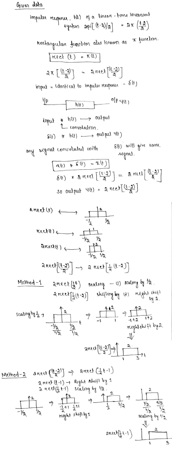 Given data impulse response hlt) of a lineare - Lime invacient system Spil (t-a)/a] + ax (4) a function Rectangulare function