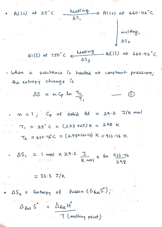 heating A人(s) at 25c Alls) at 660.46°C AS, melting, heating AXll) at 660.46°C AI(2) at 75o°c AS3 substance is heated at cons