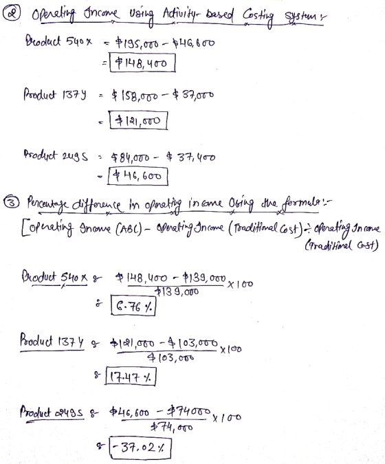 @ Opereting Income using Activity-based Costing systems Deoduct 540% = $195,000 - $46,600 = $ 148,400 Product 1374 = $ 158,00