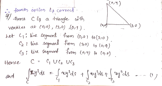 10,09 20,9) fourth option && correct. ข/ flerce Ciş a triangle with vertices at 10,0), 1.0) (014). (3, 0) Let chi line segme