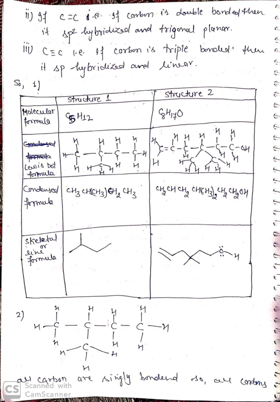li gf cac de of carbon is double bonded then it spe hybridized and trigonal planar. 111) Cac re of carbon is triple bonded th