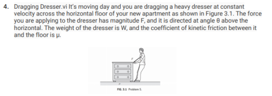 4. Dragging Dresser.vi Its moving day and you are dragging a heavy dresser at constant velocity across the horizontal floor