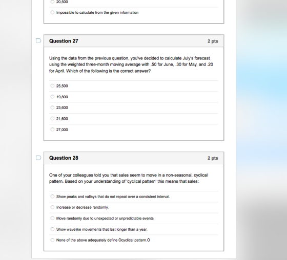 20,500 Impossible to calculate from the given information Question 27 2 pts Using the data from the previous question, youve