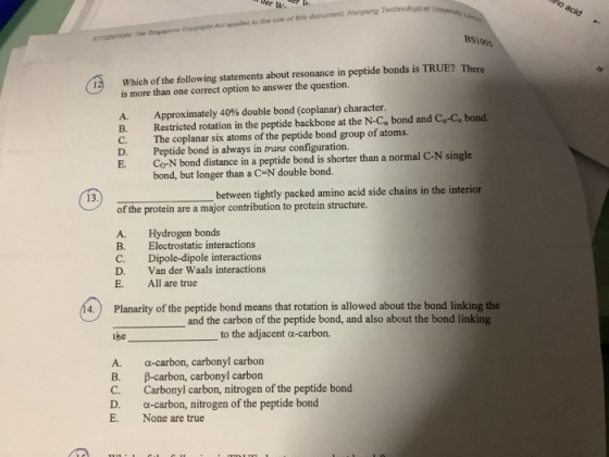 Verw. Mino acid tochnologie e Al e of the document is OVOS BSTOS Which of the following statements about resonance in peptide