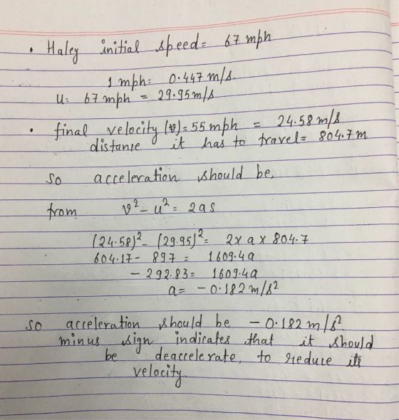 distante 0 it has to travels 80 4-7 m So acce leration ishould be 292.23 1609.4a so acreleration hould he-12m it minus--sighe--indicafea that he.J _deaccelerate.-to-gtedu te should ih velocit
